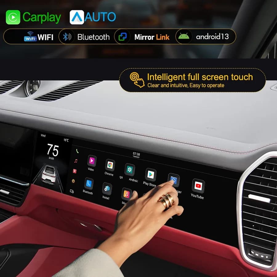 Schermo Smart da 15 Pollici per Copilota, Compatibile con Porsche Cayenne 2018-2024, Stereo CarPlay Android, Navigazione GPS Auto, Lettore Multimediale Video 4G