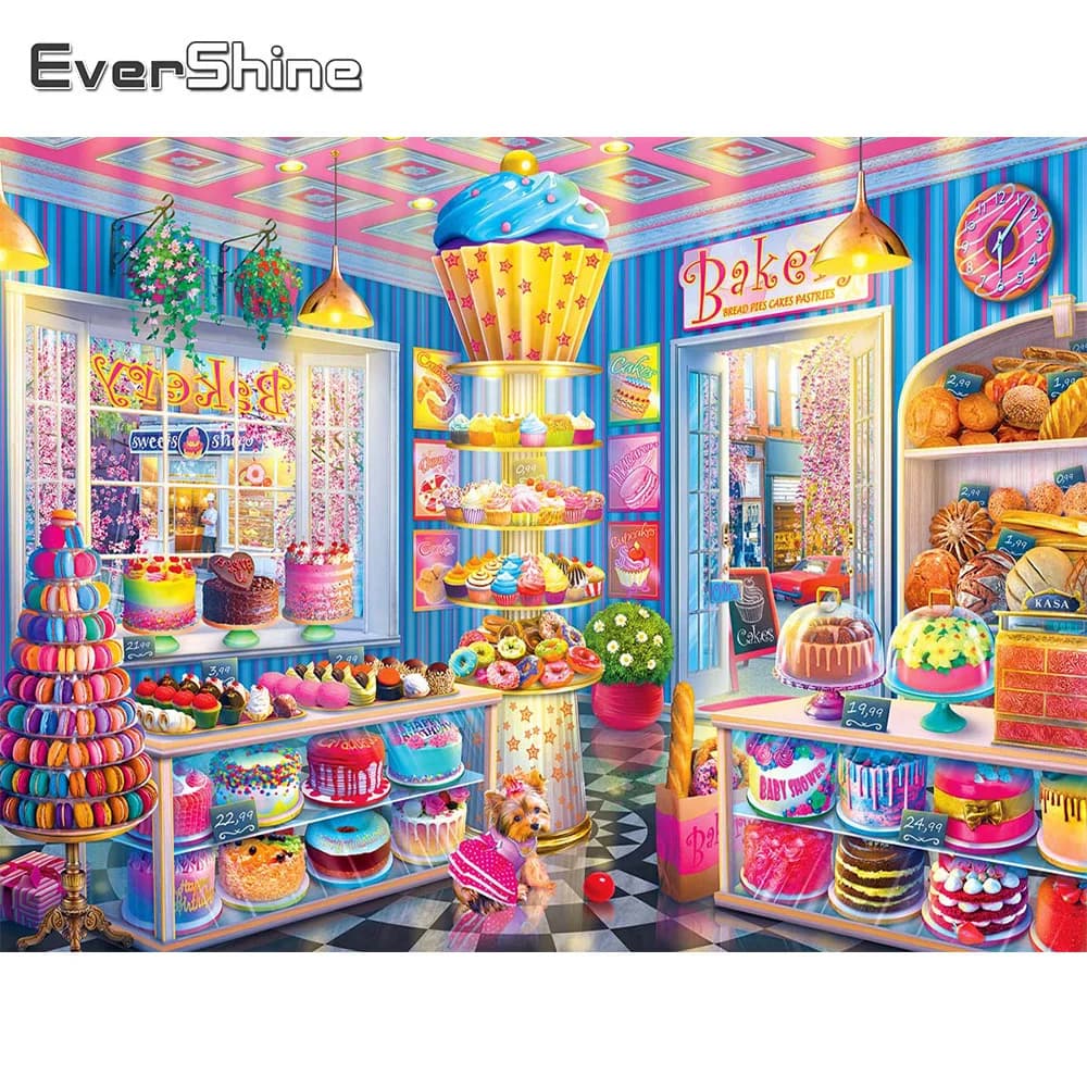 EverShine Pittura Diamante Quadrato Pieno Casa Kit Punto Croce 5D Fai da Te Diamante Mosaico Negozio Paesaggio Ricamo Torta Decorazione Della Parete