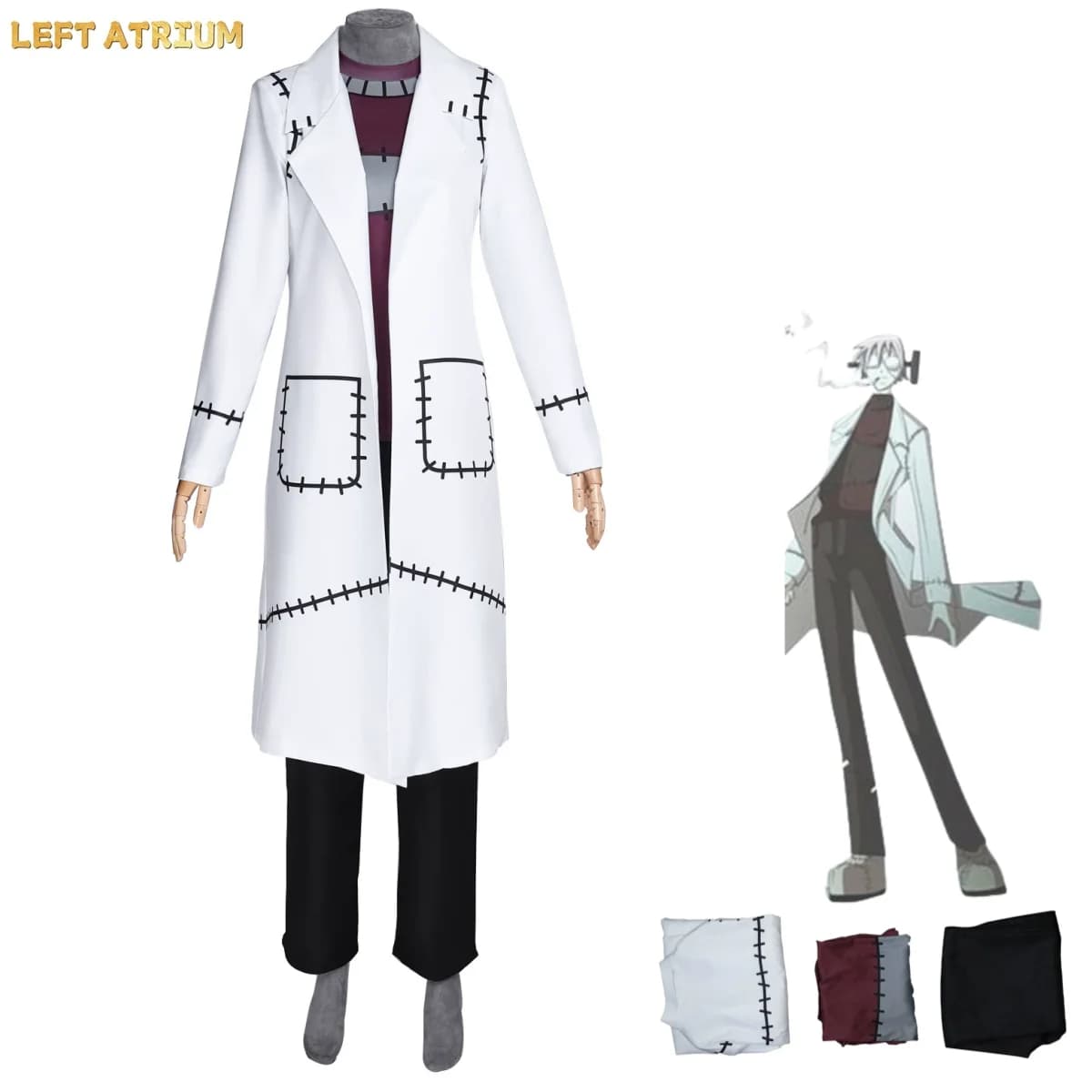 Costume Cosplay Anime Soul Eater Stein Dr, Cappotto Lungo Bianco, Uniforme Completa per Adulti, Abito per Halloween e Carnevale