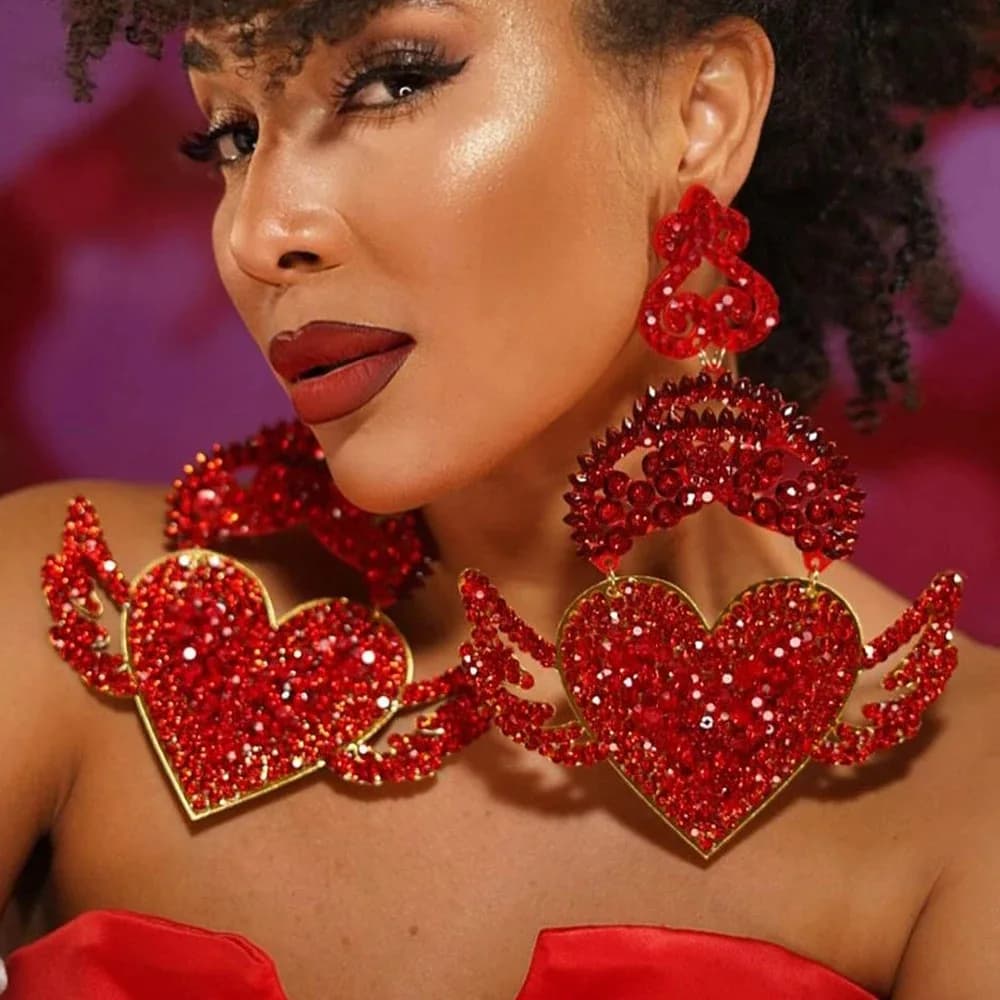 Esagerano le ali d'angelo rosse orecchini a cuore accessori per temperamento tendenza moda grandi orecchini pendenti con strass per regalo da donna