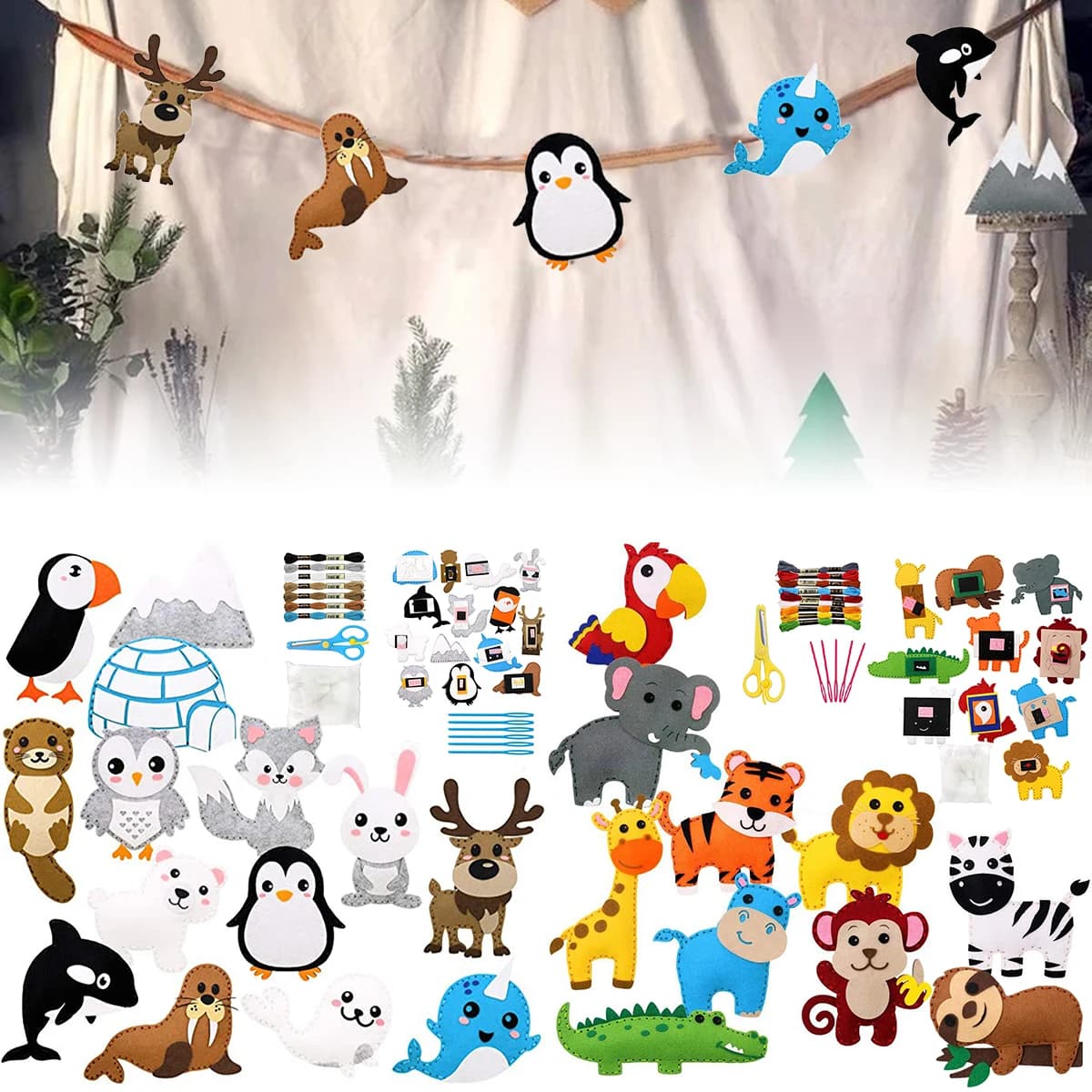 Kit Artigianale Animali del Bosco, Set da Cucito Fai-da-Te con Animali in Feltro per Bambini Principianti, Set Educativo di Cucito, Giocattolo Artistico per Ragazze