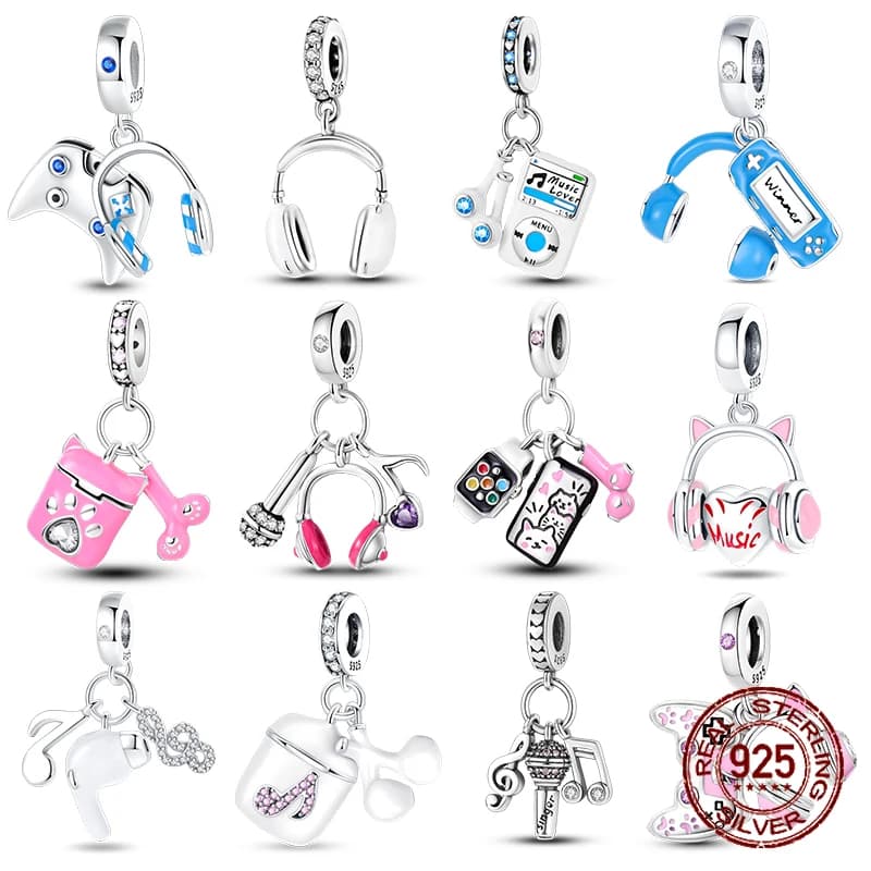 925 Sterling Silver game musical headphone series pendants suitable for bracelet with 4 mm hole diameter beads for women jewelry creation