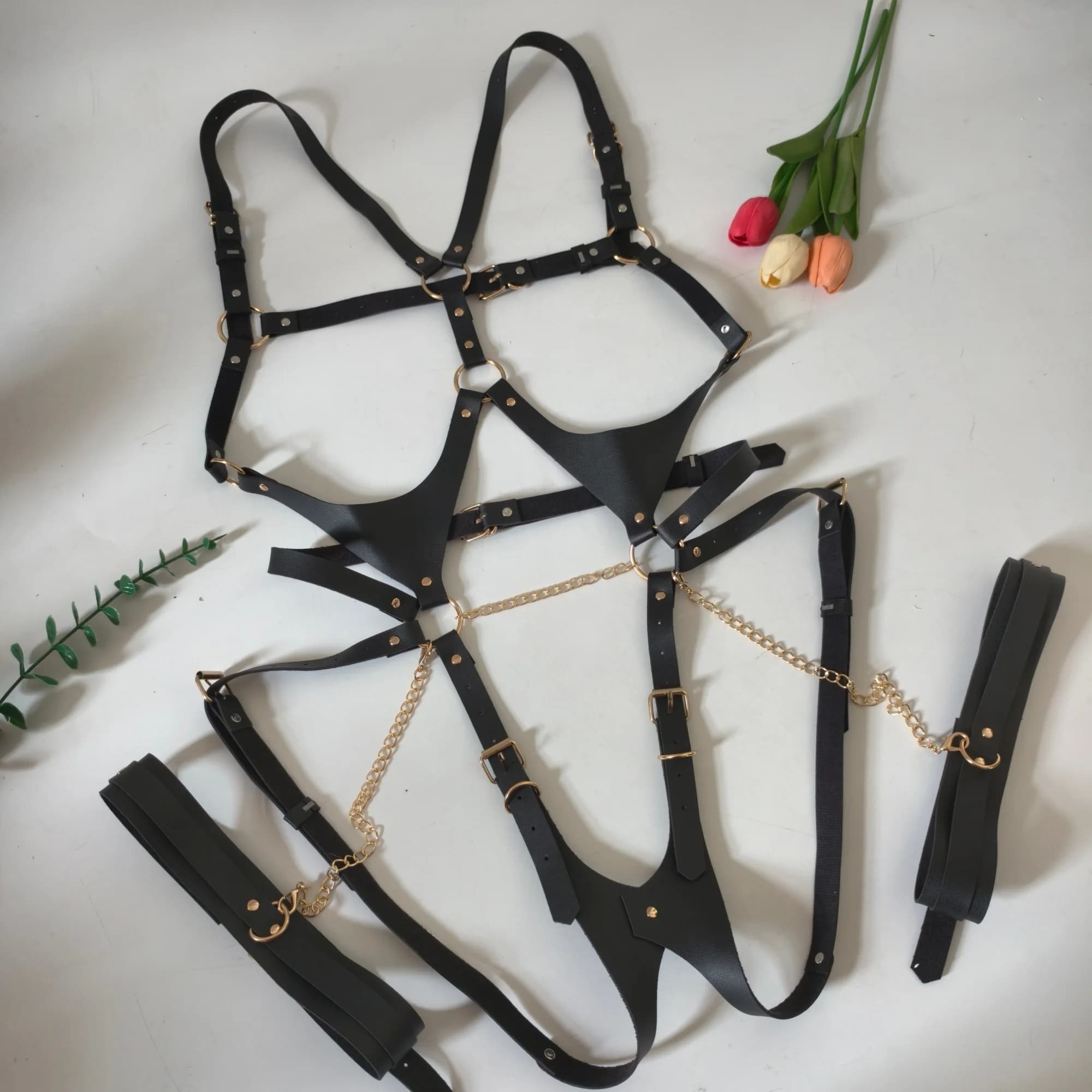 Women PU Leather Clothing Body Harness Belt Suit Gothic Garter Belt Punk Suspenders
