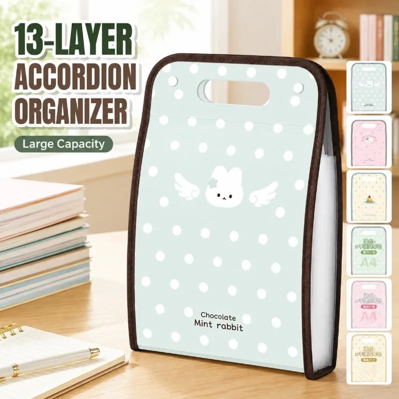 Cute 13‑Layer Vertical Expanding File Folder Accordion‑style Student Document Pouch Large‑capacity Paper Storage Bag Sorting