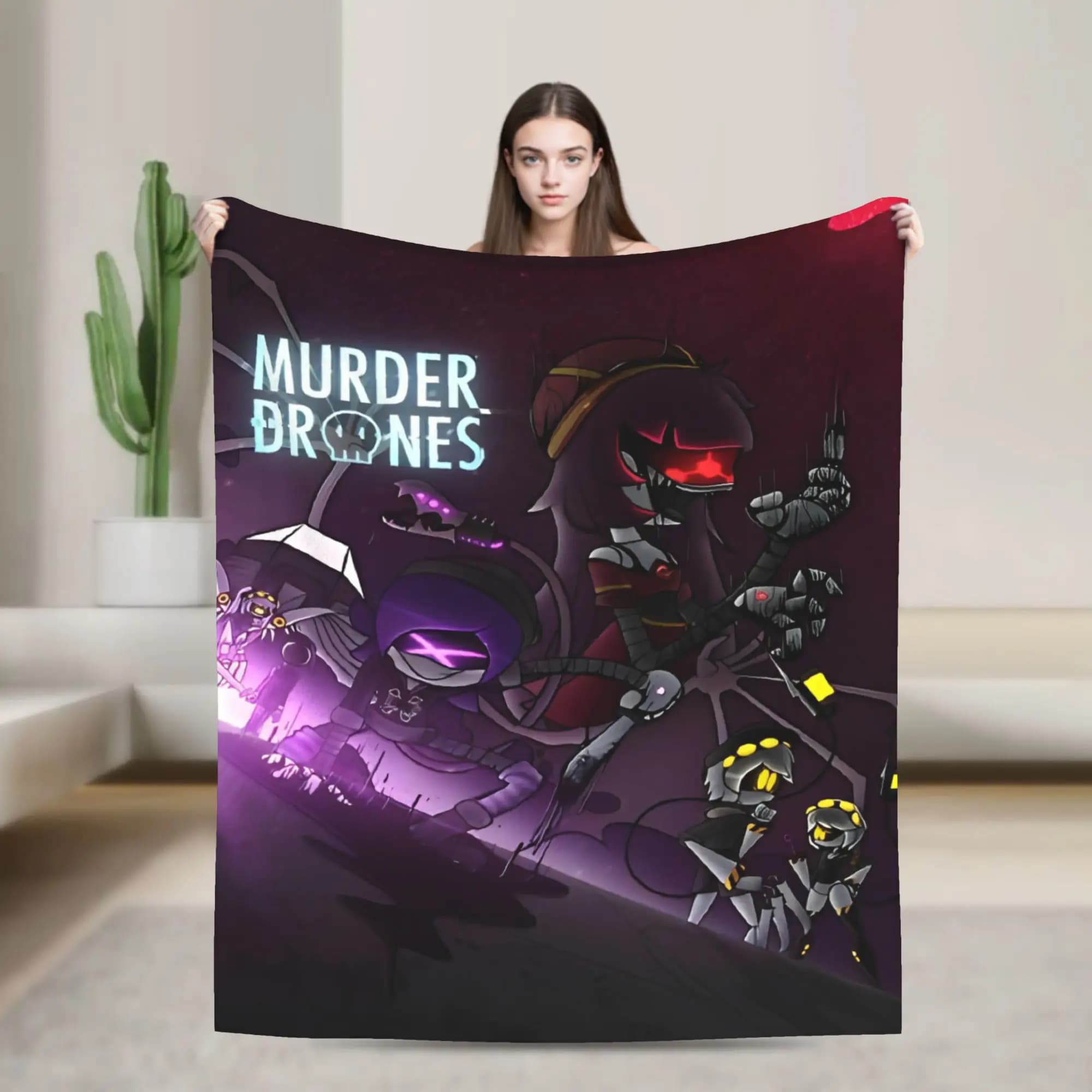 Robot Murder Drones V Uzi Flannel Blanket Soft Durable Throw Blanket for Home Decor Picnic Funny Bedspread Sofa Bed Cover