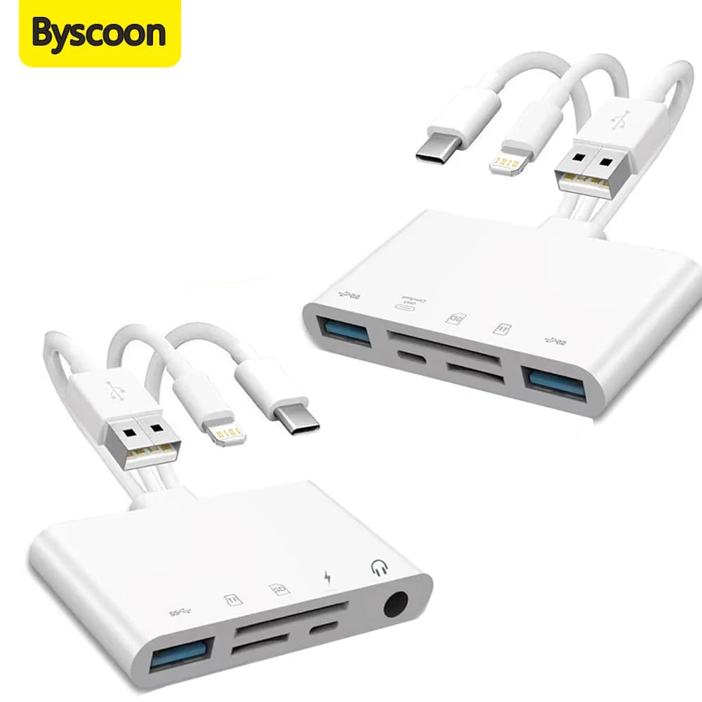 Lettore di schede USB C/Lightning per iPhone, adattatore SD Micro SD OTG 5 in 1 con ricarica Lightning per computer portatile Android iPad