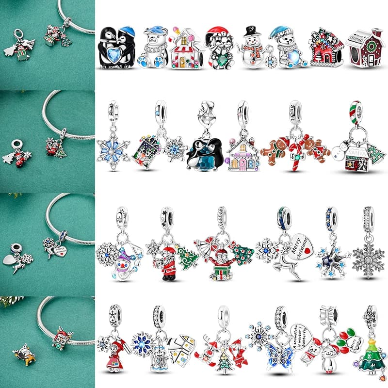 Hot Christmas Bell Dangle Beads 925 Sterling Silver Snowman Heart Elk Christmas Tree Snowman Fit Original Bracelet Women Jewelry