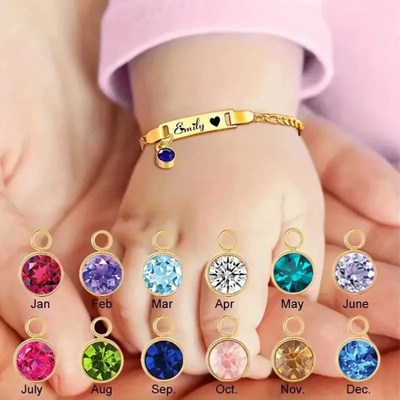 Bracciale personalizzato in acciaio inossidabile con pietra portafortuna Crstyal da 12 mesi per regali personalizzati per bambini, ragazze e ragazzi