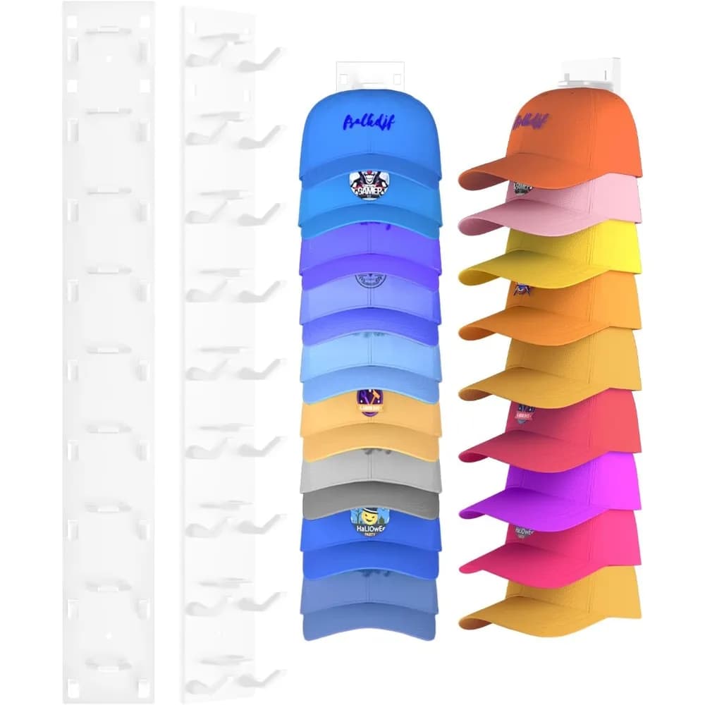 Wall Mounted Baseball Cap Organizer Rack with Strong Adhesive Holds 18 Hats Multilayer Storage Display Holder for Closet Door Bedroom Entryway Perfect for Hat Collection Display and Space Saving Storage Solution