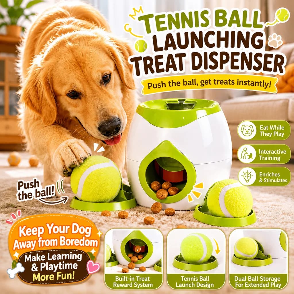 In Stock Pet Toy Dog Treat Reward Machine Indoor Interactive Tennis Ball Treat Dispenser Toy Treat Dispenser