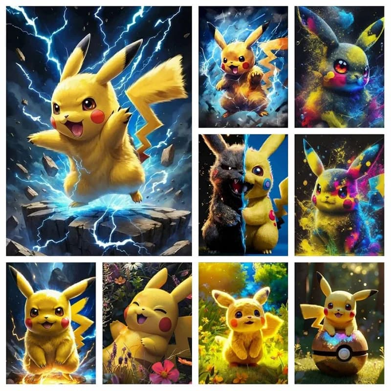 Pokemon Decorative Frameless Cartoon Printing Diamond Painting Plush Pikachu HD Decorative Poster Diamond Mural Holiday Gifts