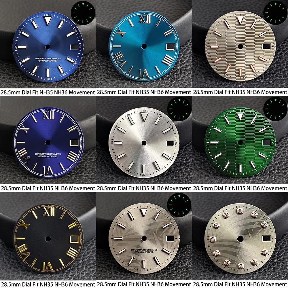 NH35 Dial 28.5mm Green Luminous Dial Fits NH35 NH36 Movement Replaceable Watches man Accessories NH35 Hands