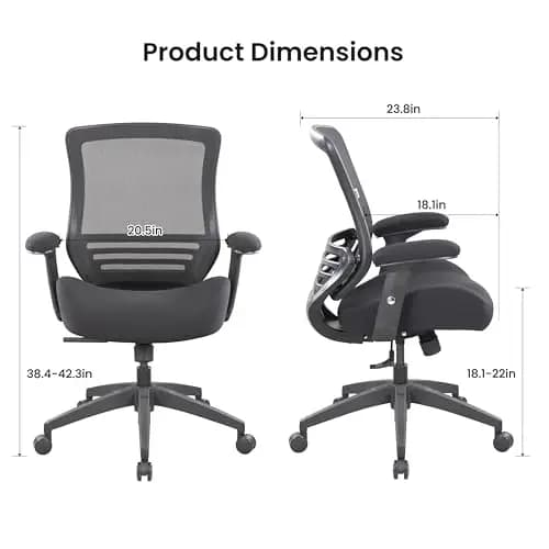 Sedia da Ufficio Ergonomica in Rete Nera con Cuscino Extra Largo e Spesso, Altezza e Braccioli Regolabili, Supporto Lombare Integrato