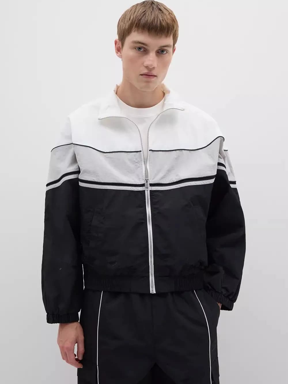 Spring Thin Tennis Sport Series Men's Black White Splicing Stand Collar Shorts Jacket Outerwear Casual Style Long Sleeve Zipper