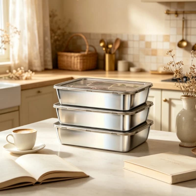 Large Food Storage Container Set Stainless Steel Airtight with Sealed Lids Stackable for Meal Prep Fridge Pantry & Freezer