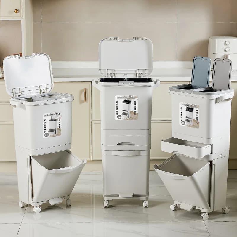 Cestino per Rifiuti da Cucina 2024 Elegante con Pedale, Coperchio Rimovibile, Ruote e Doppio Scomparto per Riciclo