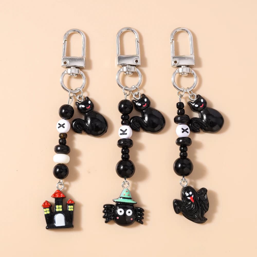 New Halloween Castle Ghost Keychain Black Cat Key Ring Pendants for Women Girls Handbag Charms DIY Key Chain Jewelry Gift