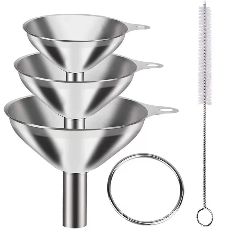 Premium Food Grade Stainless Steel Kitchen Funnels Set Small Metal Funnels For Bottles Essential Oil Spices Filling Accessory