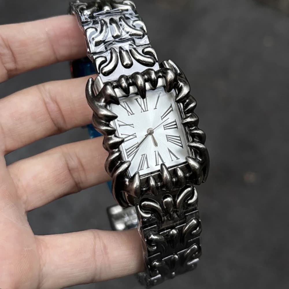 Silver Black Creative Square Quartz Watches Men Y2k Res Demon Claw Design Alabaster IndustriesDevil Unique Male Clocks Relogio