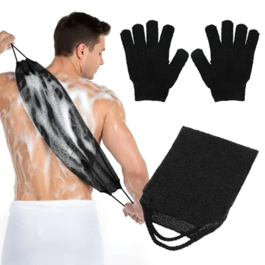 2 Pack Exfoliating Back Scrubber Bath Gloves Set Washcloth Back Scrubber Set Exfoliating Shower Towel with Gloves Cleaner Wash