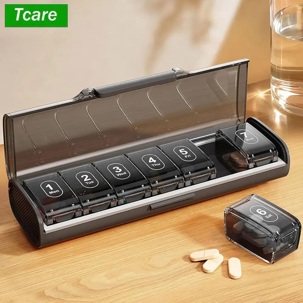Large Weekly Pills Organizer for Travel Medicine Organizers pills, 7-day pill holder for large vitamin supplements Fish Oil