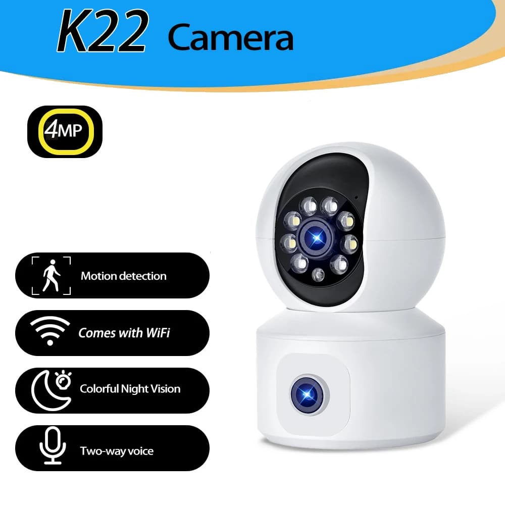 Telecamera IP WiFi K22 4MP con Doppio Schermo, Audio Bidirezionale, Monitor per Bambini, Telecamera PTZ per Interni, Videosorveglianza CCTV per Sicurezza Domestica