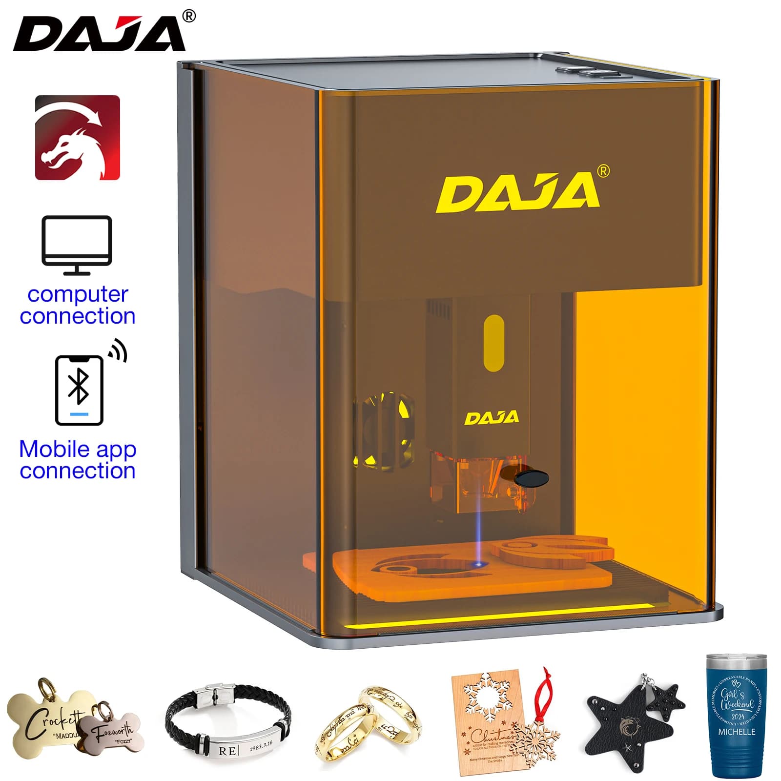 DAJA DJ6 Pro Mini Laser Engraving Machine Safety Cover Cutting Machine Metal Jewellery Machine Acrylic Glass