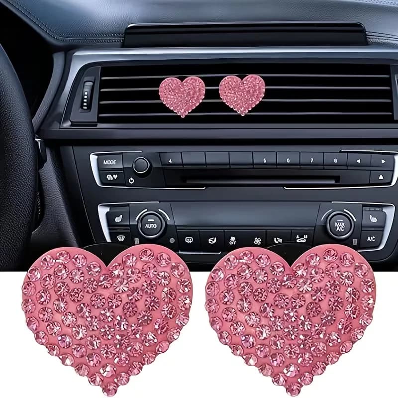 Exclusive 2 pcs sparkly crystal heart air inlet for car deodorant - Creative interior decoration for car