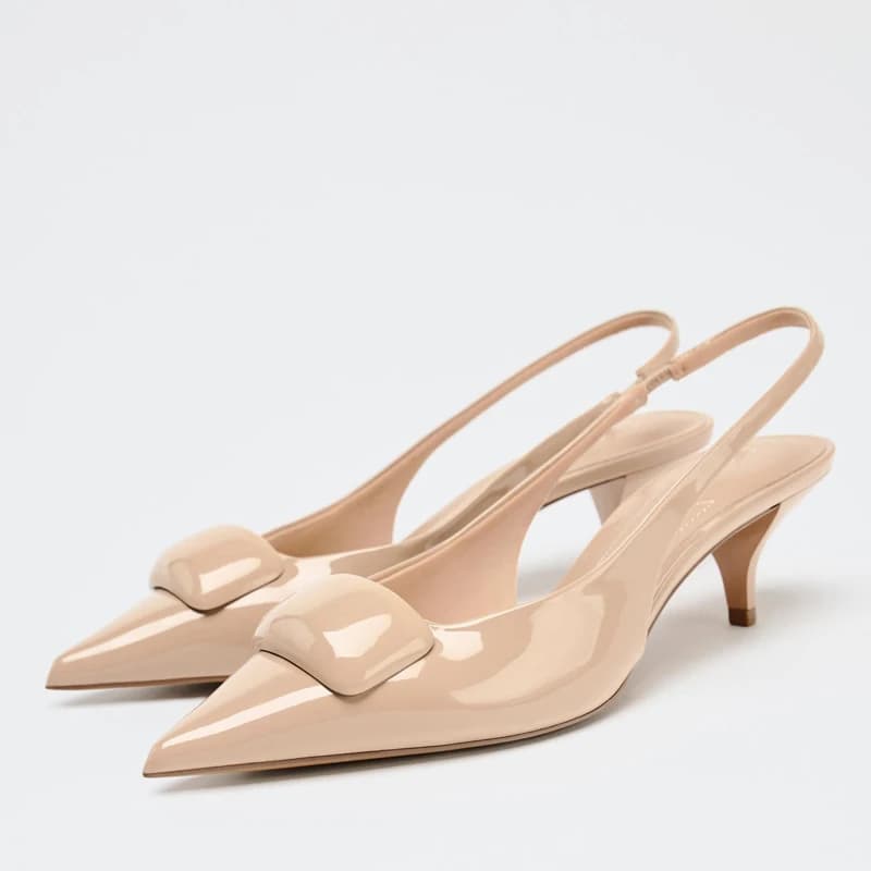 Nuovi Sandali Estivi da Donna alla Moda, Effetto Pelle Dipinta Beige, Tacco Alto, Punta Affusolata, Mule Open Toe, Taglio Basso