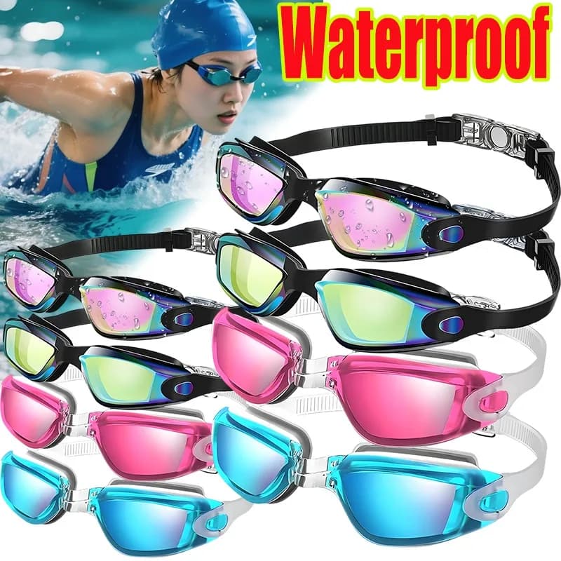 Waterproof Swimwear with Nose Clip Ear Caps Adult Swimming Glasses Adjustable Strap Comfort Fit 4 Color PC Material