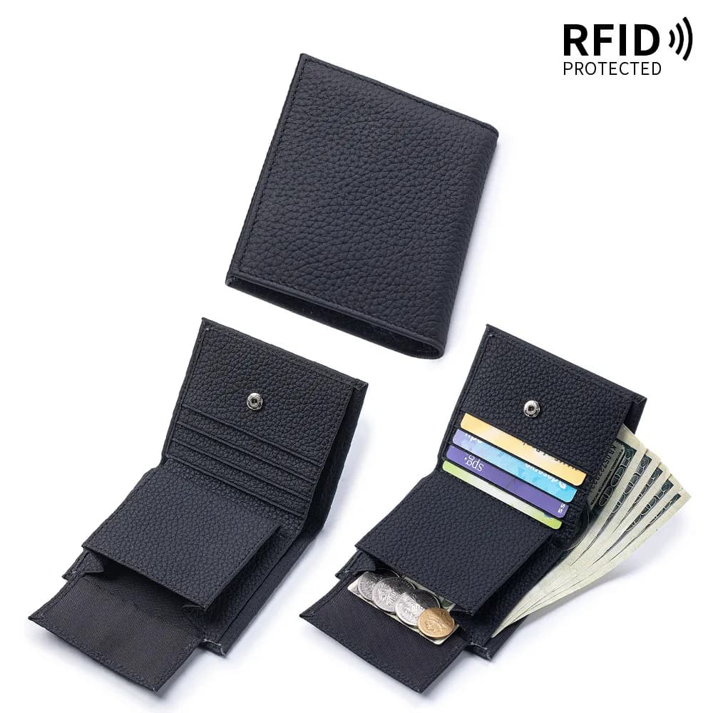 Portafoglio Bifold da Donna di Lusso in Vera Pelle con Blocco RFID, Portamonete Corto Ultra-Sottile con Texture Martellata, Porta Carte da Donna