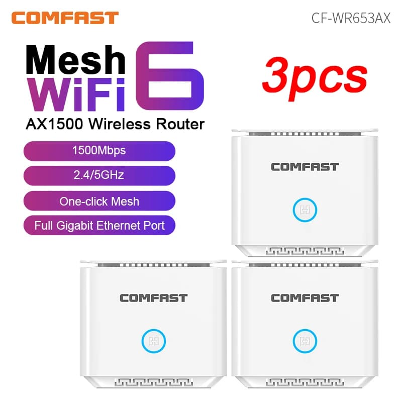Router Mesh WiFi6 Comfast AX1500 1/2/3PCCS, Router Wireless Gigabit 2.4G/5Ghz, Sistema Mesh per Tutta la Casa, Estensore di Portata WIFI