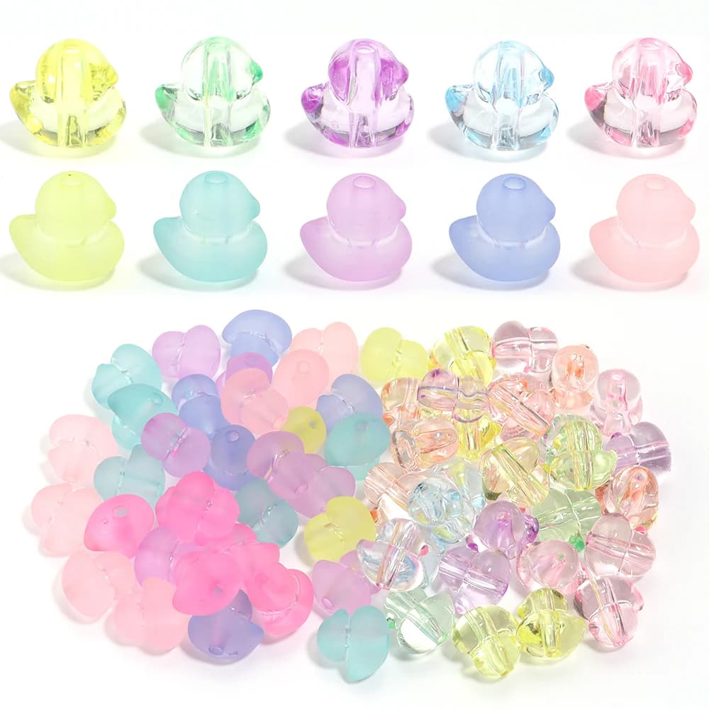 50pcs 14x15mm Cute Duck Acrylic Beads Colorful Cartoon Animal Loose Beads For Jewelry Making DIY Necklace Bracelets Accessories
