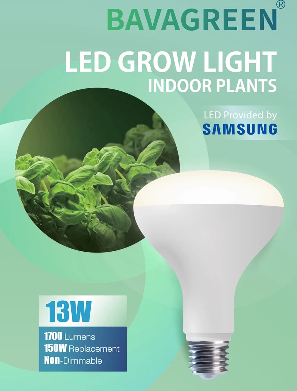 2 Pack Full Spectrum BR30 LED Grow Light Bulb E26 Base 13W Plant Light Bulb for Hydroponic Greenhouse Seed Vegetagble Flower