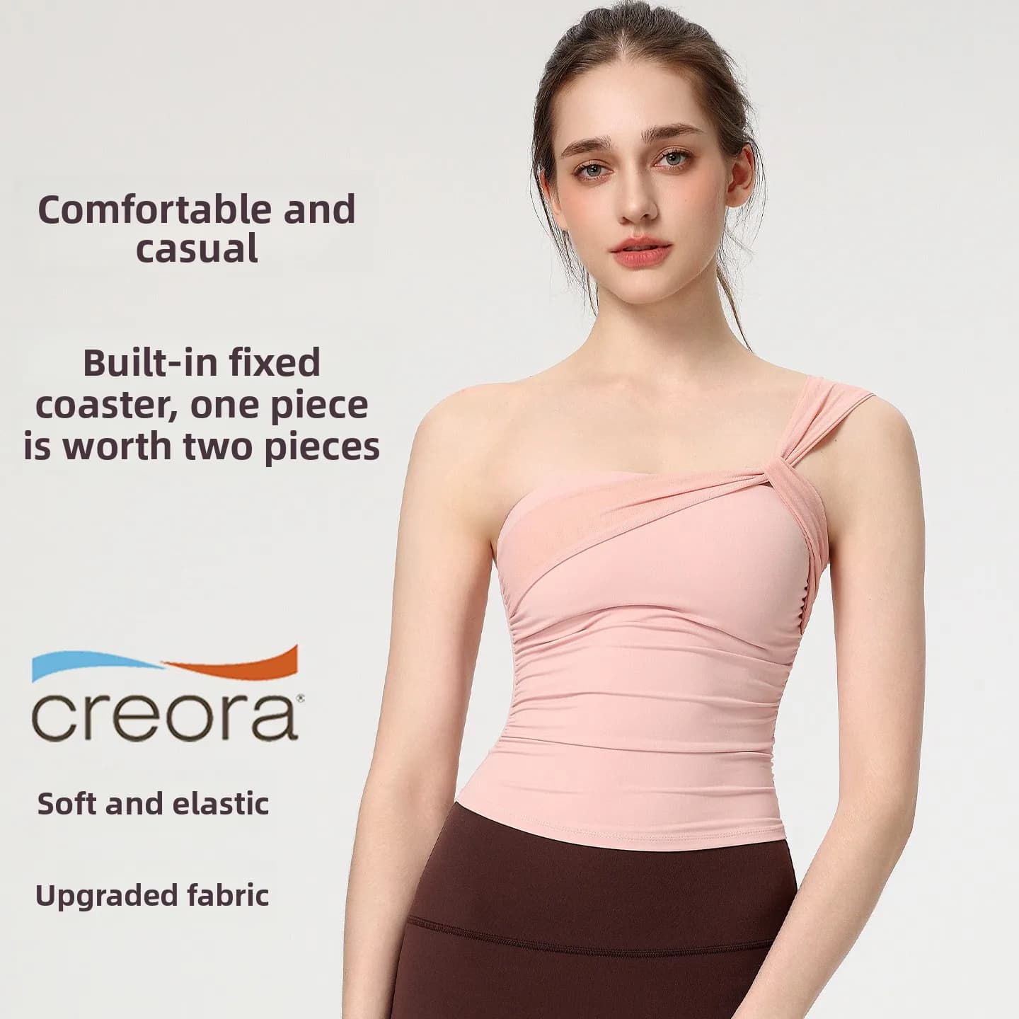 Women's Sexy Sloping Shoulder Yoga Bra Single Shoulder Tube Top with Fixed Bra Pad Slim Fitness Pilates Vest Top
