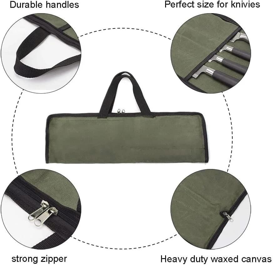 Professional chef knive bag 4 slot portable kitchen knive roll bag with pocket tool handle case