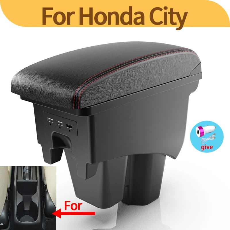 For Honda City Armrest Box For Honda New City Car Armrest Heighten Double layer Storage box Retrofit Car Accessories With USB