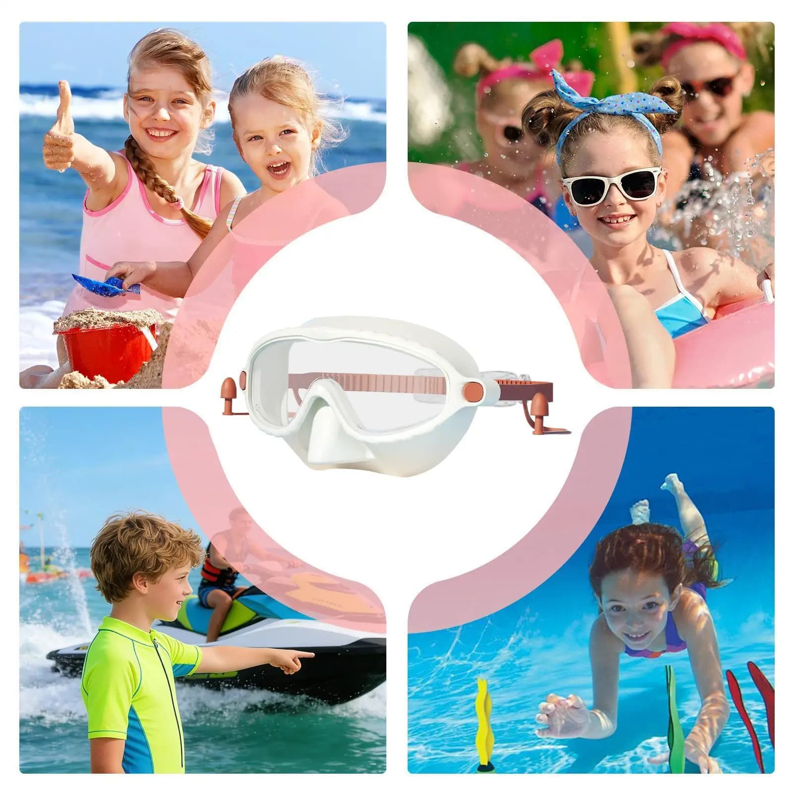 Kid Goggles With Nose Cover 180 Wide Angle Anti-Fog Gear Anti-knotted Hair Leak-Proof Pool Goggles With Nose Cover For Boys