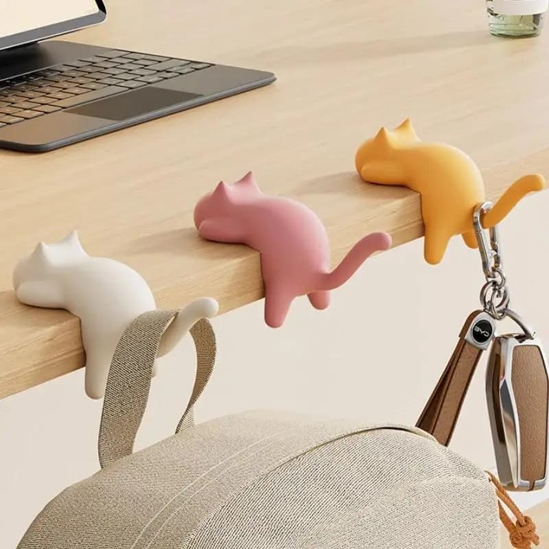 Lovely Cat Design Table Edge Hook Durable Bag Hanger Practical Backpack Handbag Holder For Home Office Daily Use