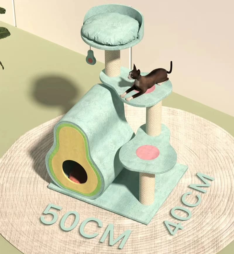 Avocado Pastoral Design Small Space Saving Sisal Scratching Post Integrated Bed Multi Level Furniture Kitten Tower Cat Tree