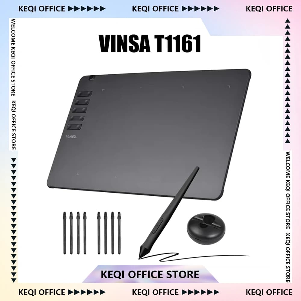VINSA T1161 Tavoletta grafica per disegno Stilo ultrasottile 8 pennini Creazione artistica Schizzo 8192 livelli Pressione Senza batteria Personalizzato