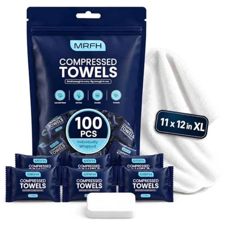 Compressed Towels Individually Wrapped, 100 PCS XL 28 x 30 cm Mini Towel Tablets That Expand with Water, Disposable Washcloths