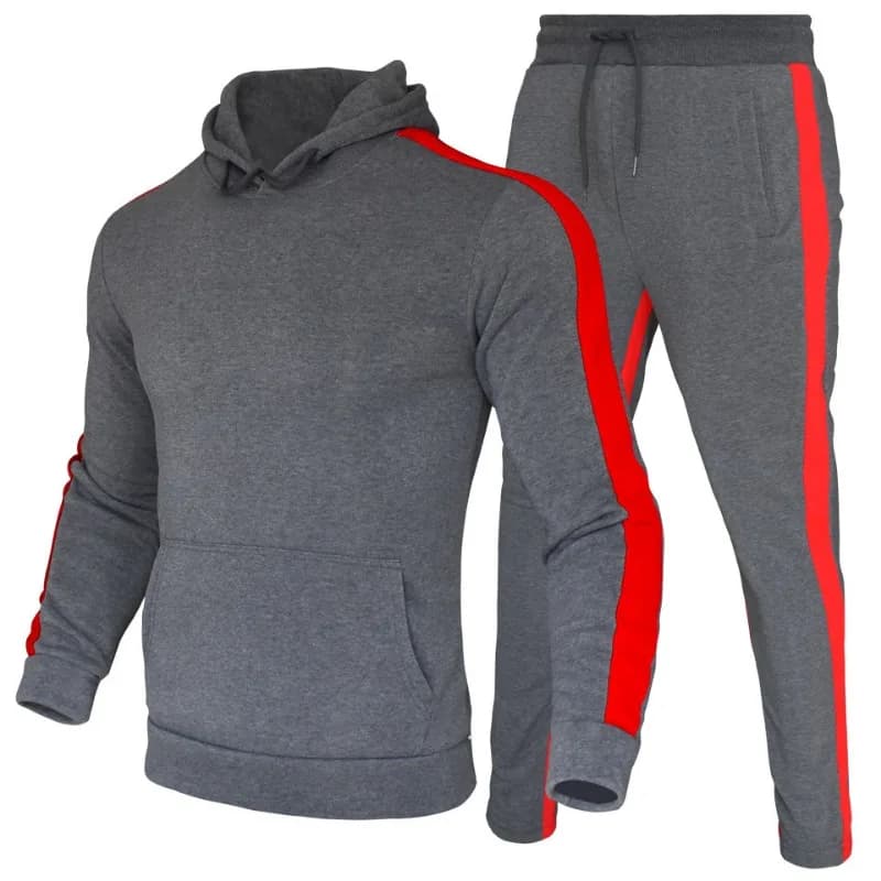Men Autumn Fleece Tracksuit Striped Hoodie Jogger 2Pcs Fitness Daily Outfit S-3XL