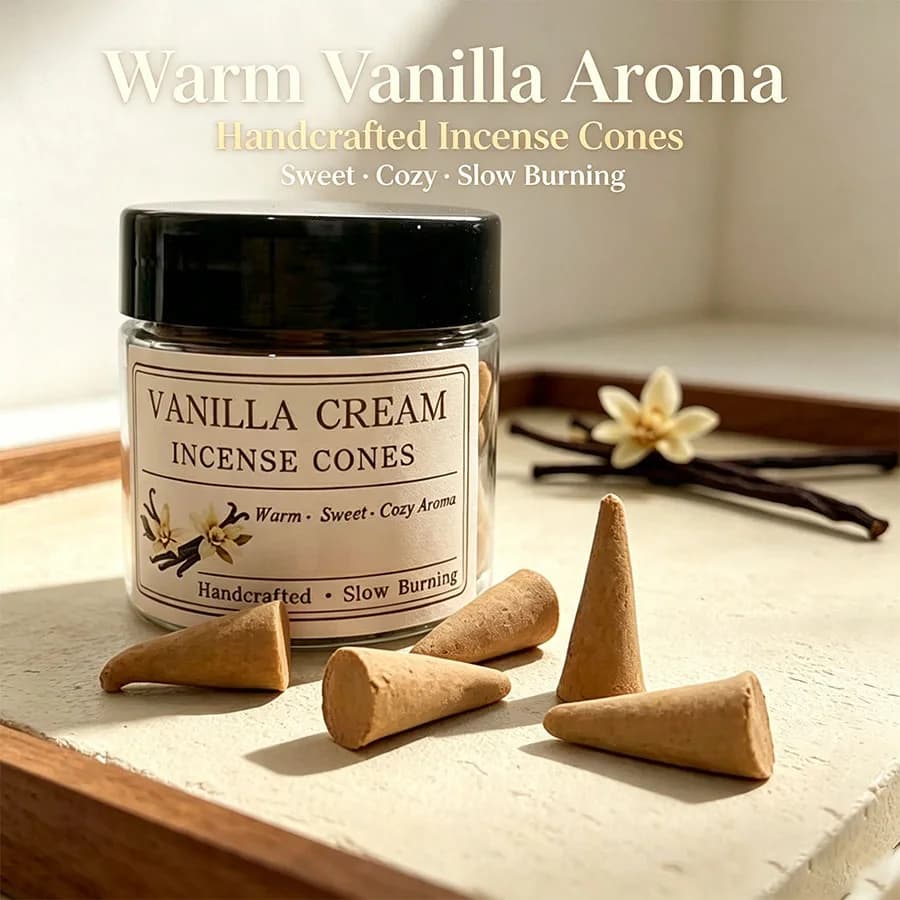 Creamy Vanilla Aromatherapy Cones, Naturally Handmade, Long-Lasting Slow-Burning, Gentle and Sweet Scent, for Relaxation and Sleep, Cozy Home Fragrance, Yoga and Meditation, Indoor and Outdoor Use, Gift.