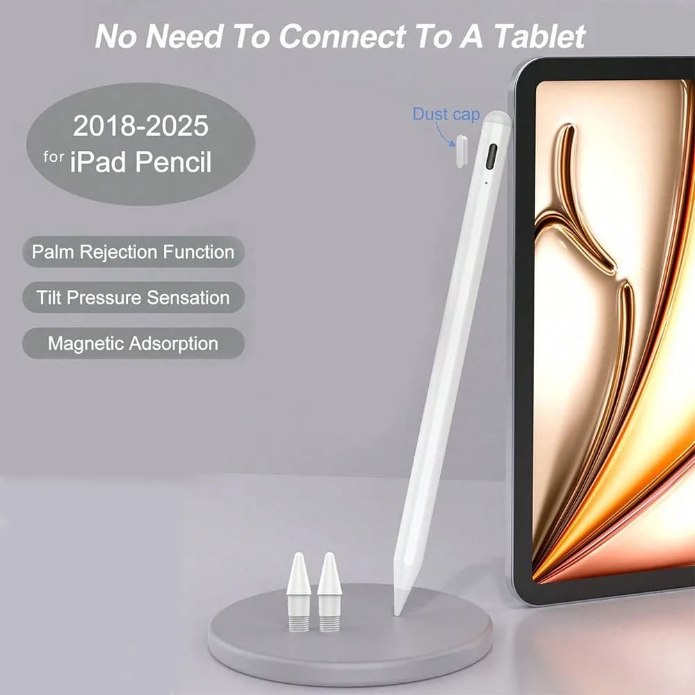 Stylus Pen for iPad 2018-2025 with Palm Rejection，Fast Charge Active Pencil Compatible with iPad Pro 11/12.9/M2-4, Air 3/4/5/6