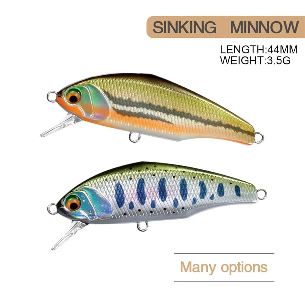 44mm 3.5g Smith Affondamento Minnow Wobblers Esche da pesca Trota Plastica artificiale Esca dura Jerkbaits Peche Bass Pesca alla carpa