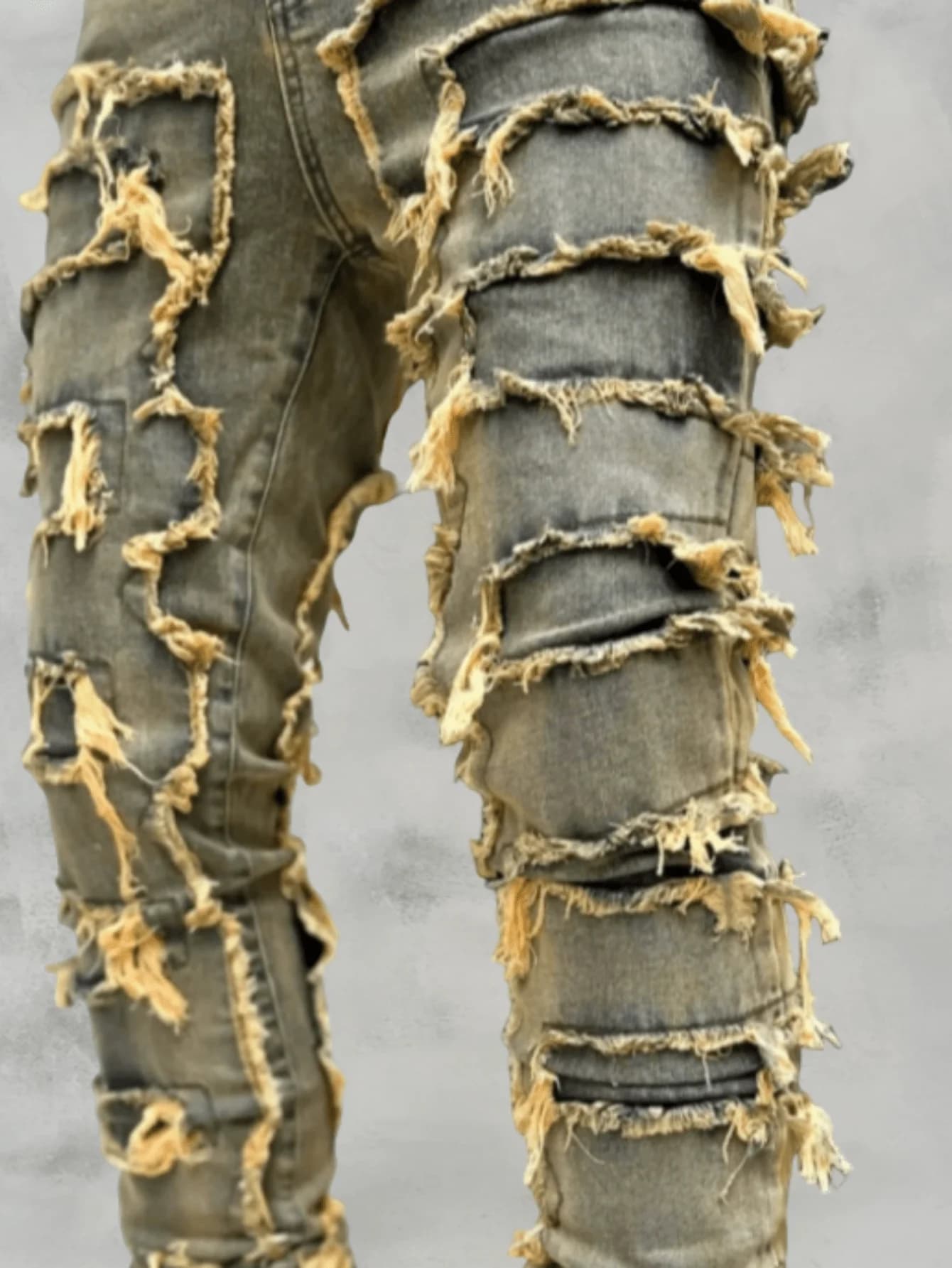 Mens Distressed Slim Fit Flared Jeans Emo Style