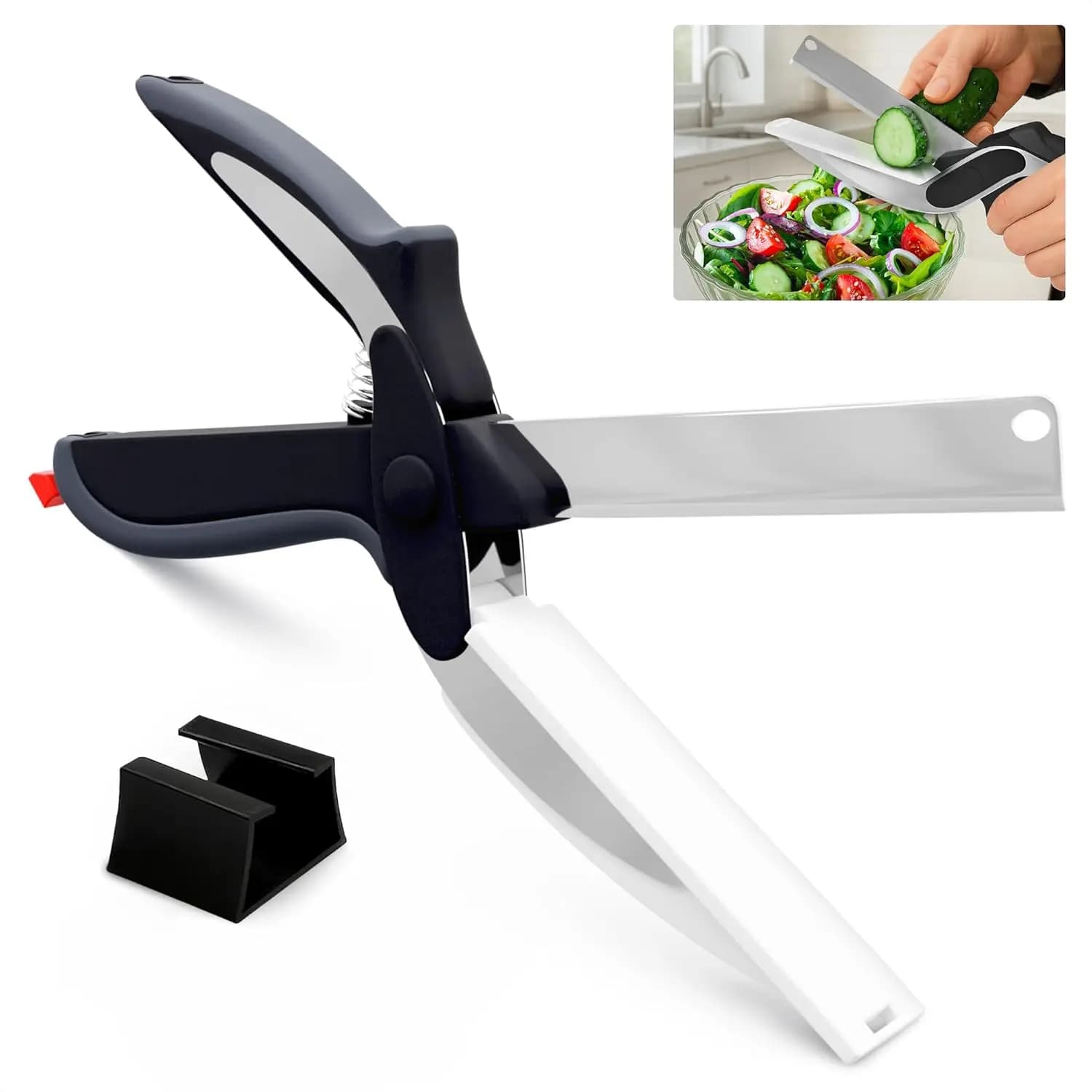 Kitchen scissors 2-in-1 with Stainless Steel Blade and Tagliere - Safety block, Easy to Use for Food, Meat, Cheese