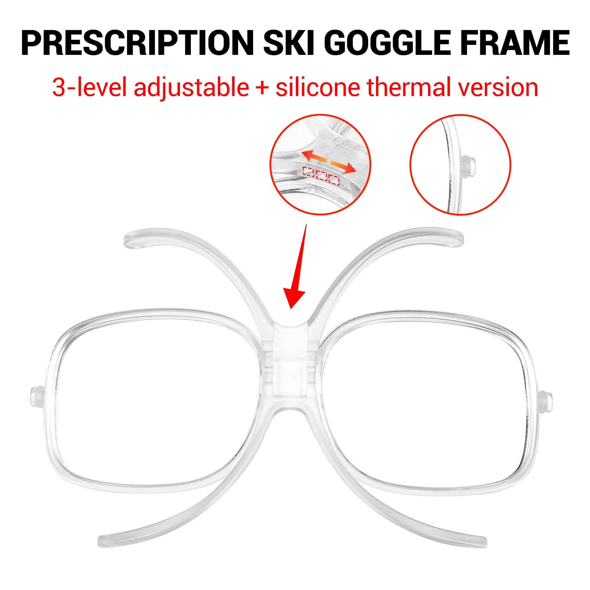 Kapvoe Occhiali da neve regolabili Inserto Clip-On Clip da prescrizione per Kapvoe Occhiali da sci Cornice per miopia Telaio da prescrizione per bici