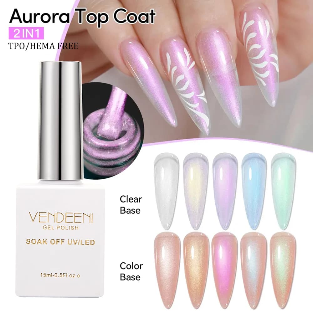 Vendeeni 5 colori universale perla conchiglia colore Aurora top coat sirena semipermanente UV Soak Off gel vernice può abbinare a qualsiasi colore